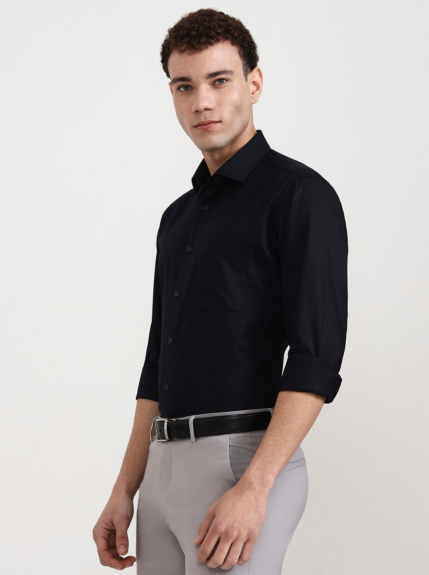 Black Solid Slim Fit Formal Shirt | Metal