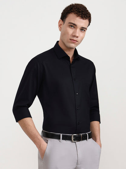 Black Solid Slim Fit Formal Shirt | Metal