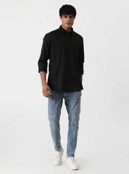 Black Solid Smart Fit Semi Casual Shirt | Greenfibre
