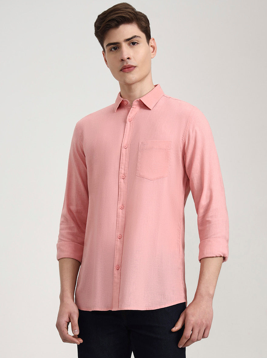 Onion Pink Solid Slim Fit Casual Shirt | JadeBlue