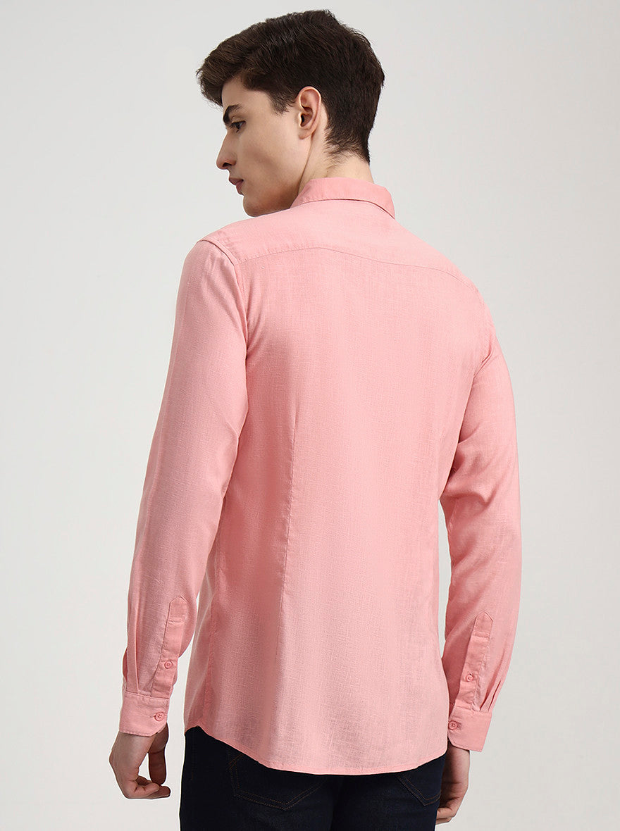 Onion Pink Solid Slim Fit Casual Shirt | JadeBlue