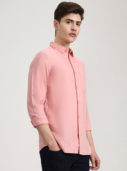 Onion Pink Solid Slim Fit Casual Shirt | JadeBlue