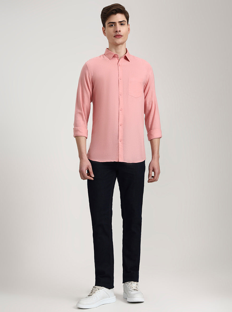 Onion Pink Solid Slim Fit Casual Shirt | JadeBlue