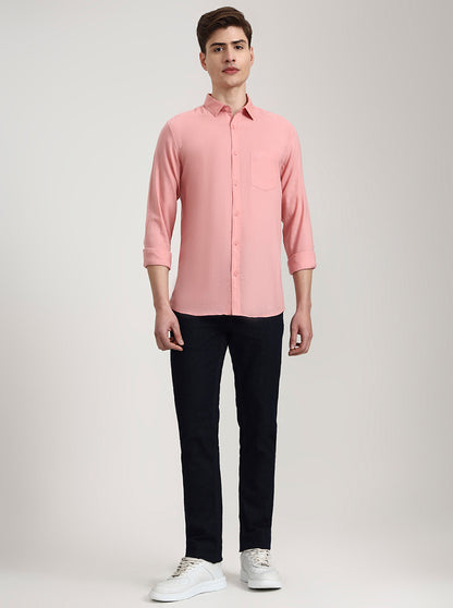 Onion Pink Solid Slim Fit Casual Shirt | JadeBlue