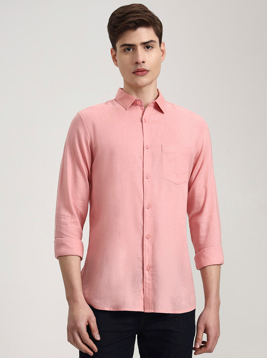 Onion Pink Solid Slim Fit Casual Shirt | JadeBlue