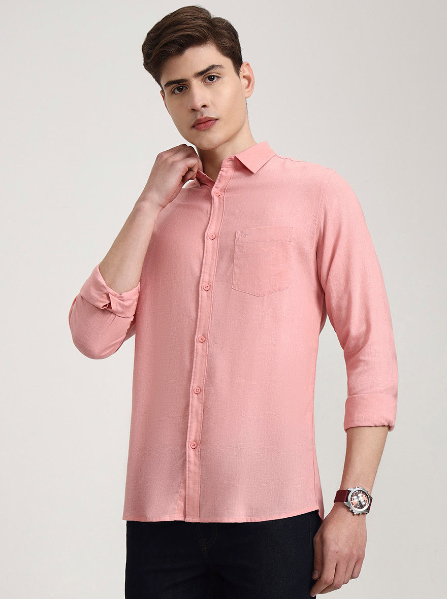 Onion Pink Solid Slim Fit Casual Shirt | JadeBlue