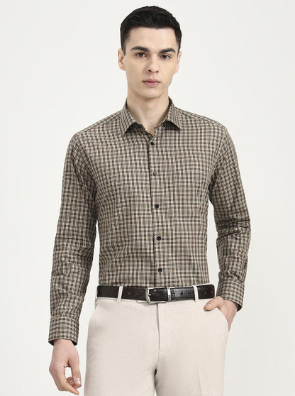 Brown & Cream Checked Regular Fit Formal Shirt | JadeBlue