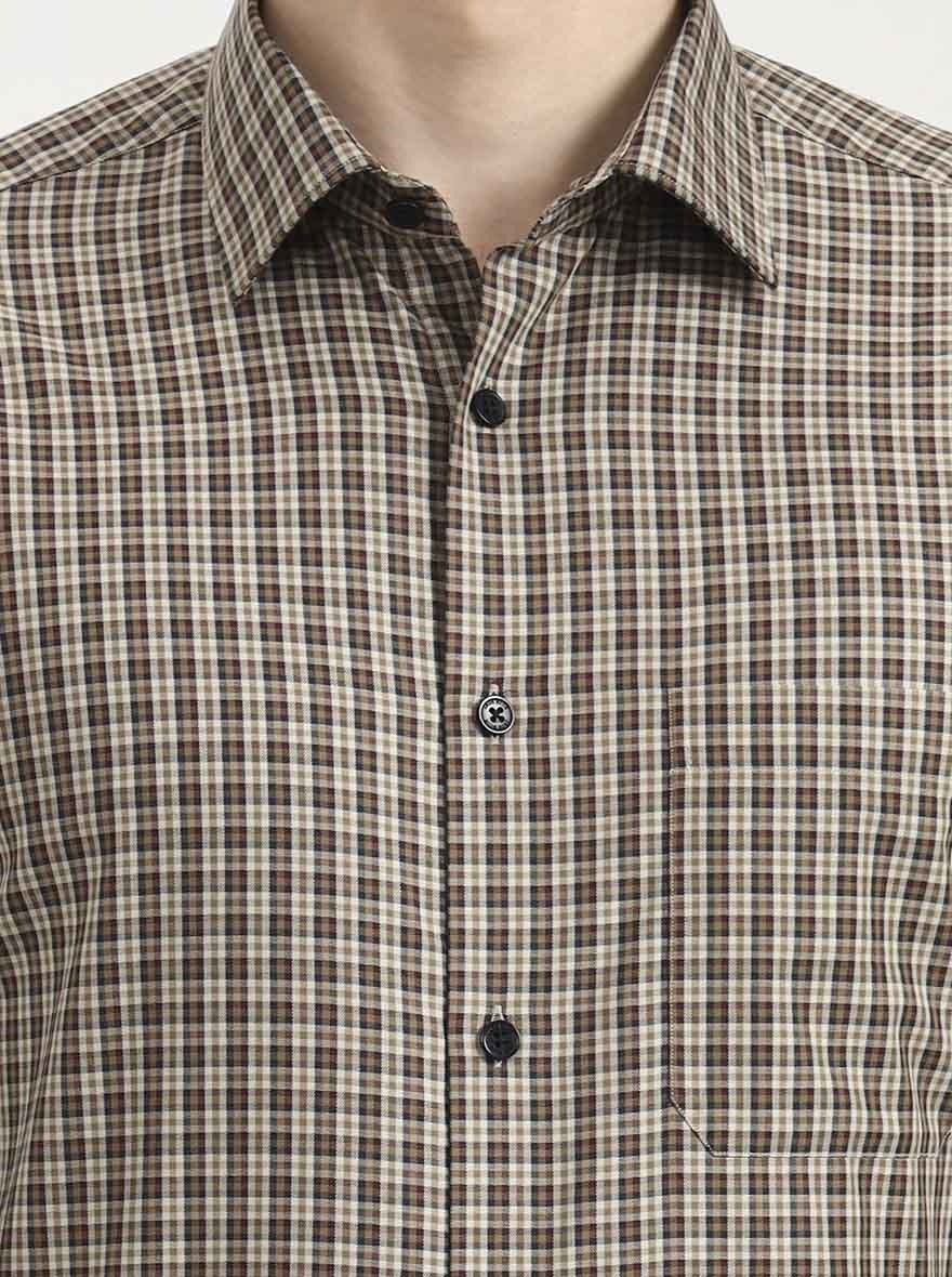 Brown & Cream Checked Regular Fit Formal Shirt | JadeBlue