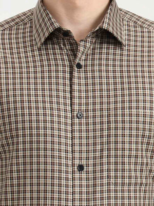 Brown & Cream Checked Regular Fit Formal Shirt | JadeBlue