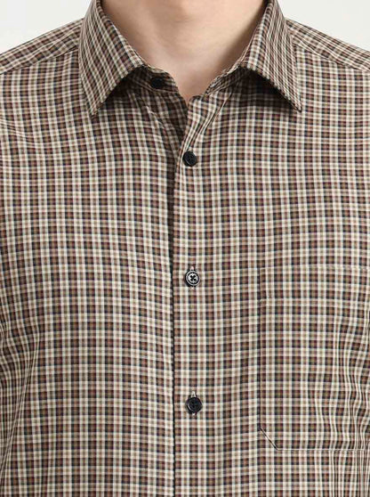 Brown & Cream Checked Regular Fit Formal Shirt | JadeBlue