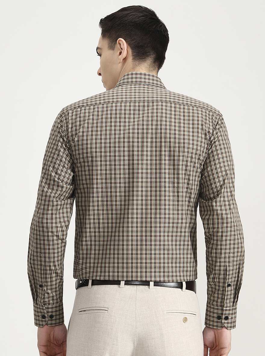 Brown & Cream Checked Regular Fit Formal Shirt | JadeBlue