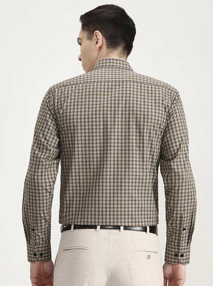 Brown & Cream Checked Regular Fit Formal Shirt | JadeBlue