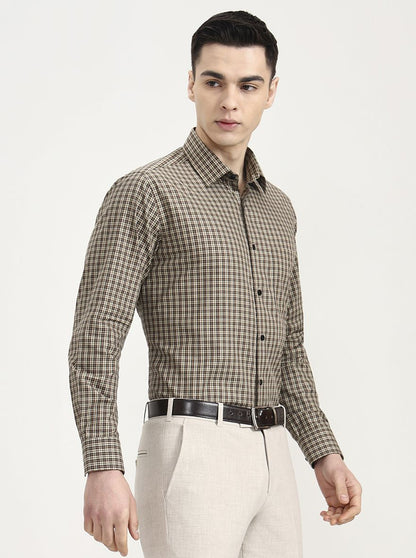Brown & Cream Checked Regular Fit Formal Shirt | JadeBlue