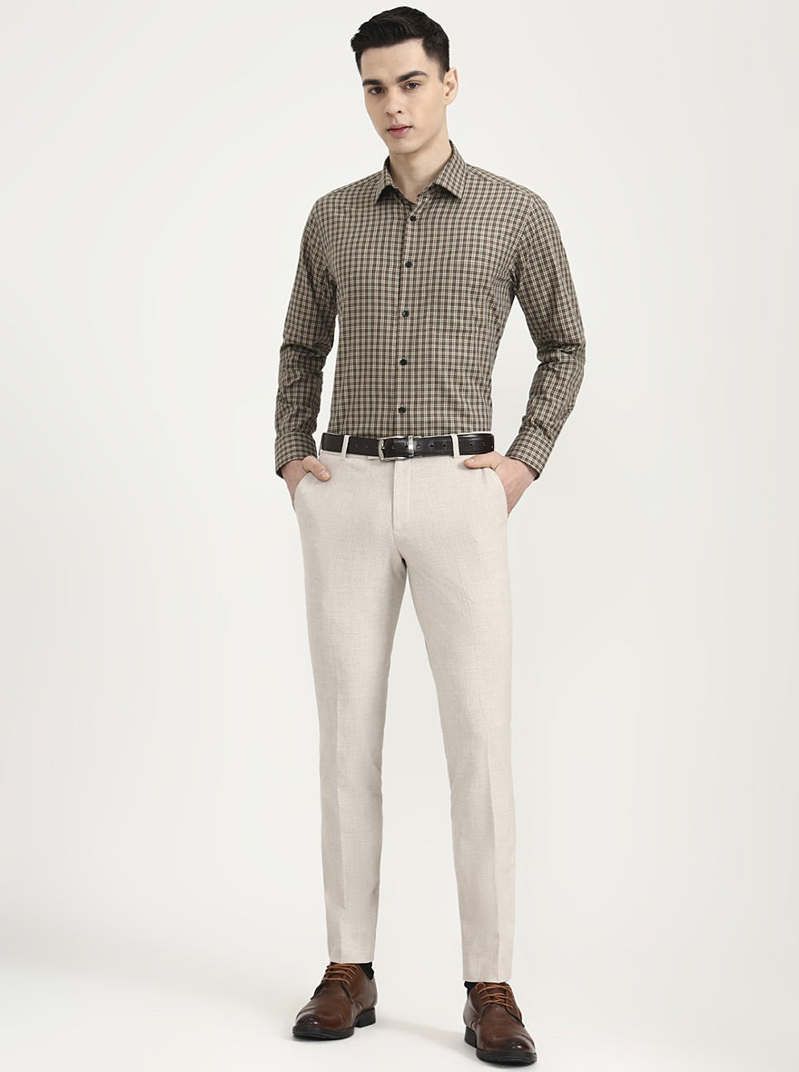 Brown & Cream Checked Regular Fit Formal Shirt | JadeBlue