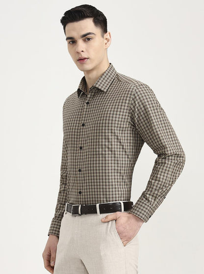 Brown & Cream Checked Regular Fit Formal Shirt | JadeBlue
