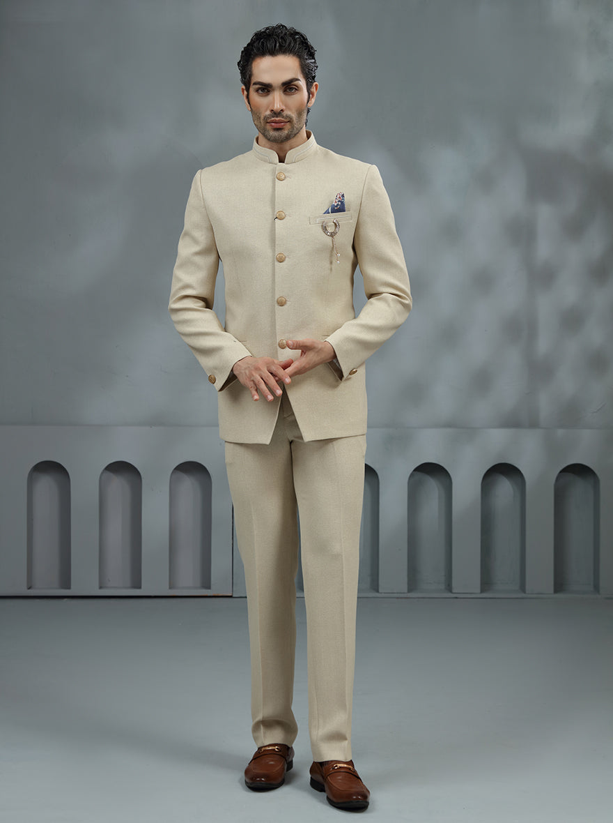 Beige Embroidered Jodhpuri Suit | JadeBlue