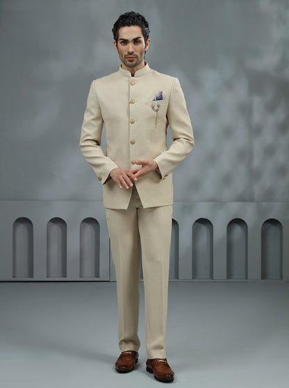 Beige Embroidered Jodhpuri Suit | JadeBlue