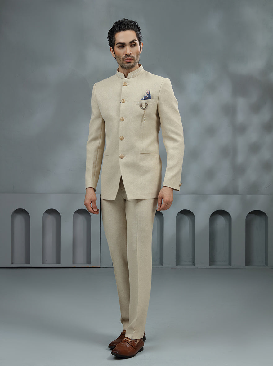 Beige Embroidered Jodhpuri Suit | JadeBlue