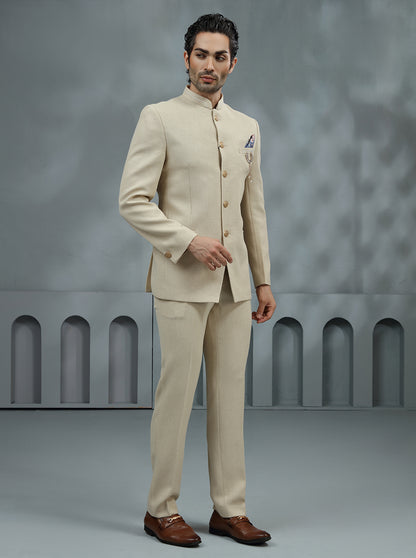 Beige Embroidered Jodhpuri Suit | JadeBlue