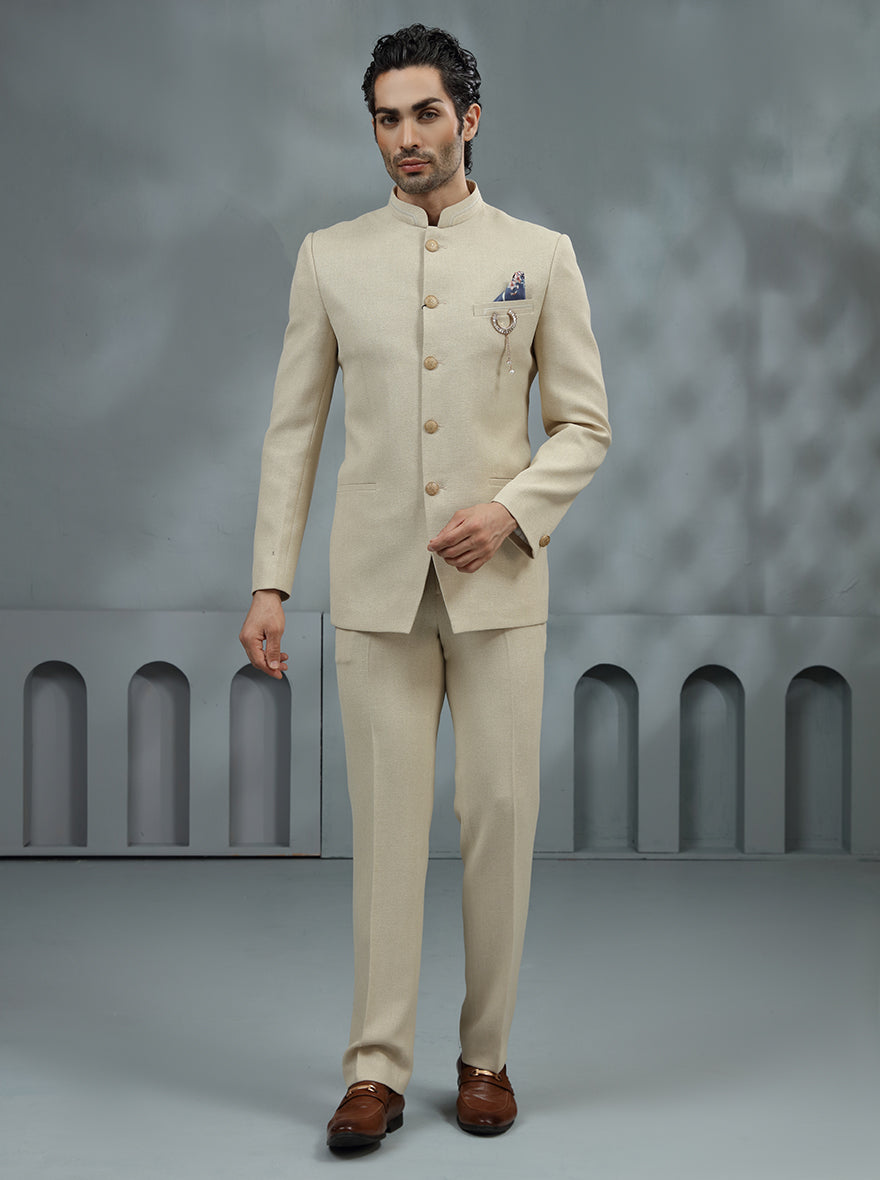 Beige Embroidered Jodhpuri Suit | JadeBlue