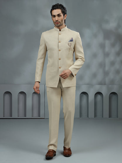 Beige Embroidered Jodhpuri Suit | JadeBlue
