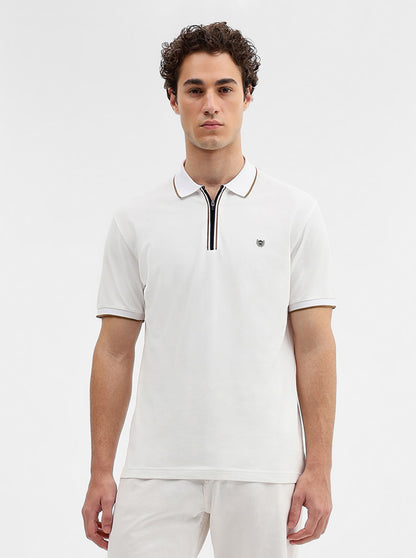 White Solid Slim Fit Polo T-Shirt | JadeBlue