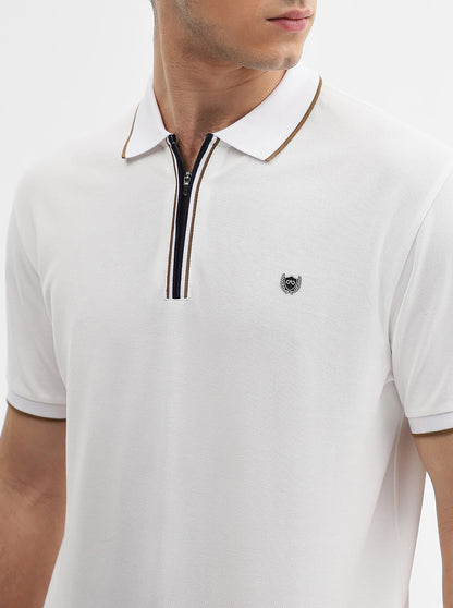 White Solid Slim Fit Polo T-Shirt | JadeBlue