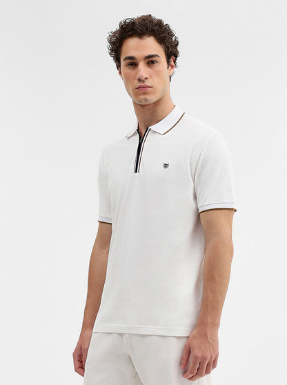White Solid Slim Fit Polo T-Shirt | JadeBlue