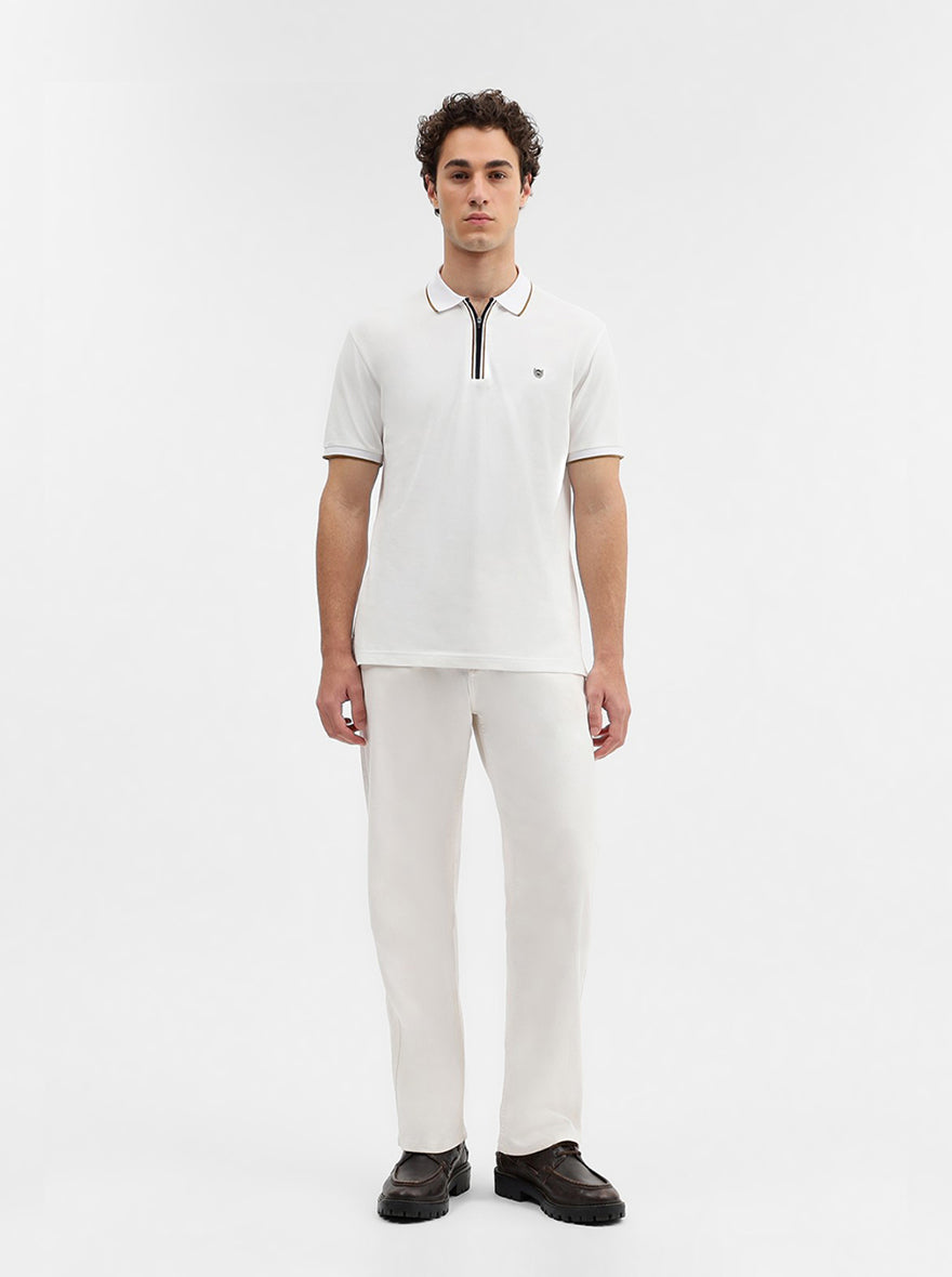 White Solid Slim Fit Polo T-Shirt | JadeBlue