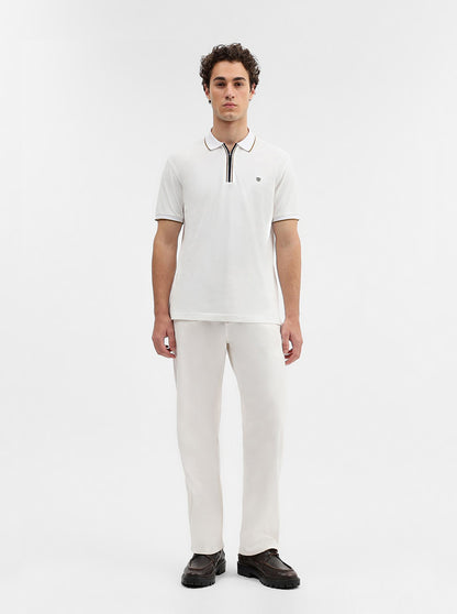 White Solid Slim Fit Polo T-Shirt | JadeBlue