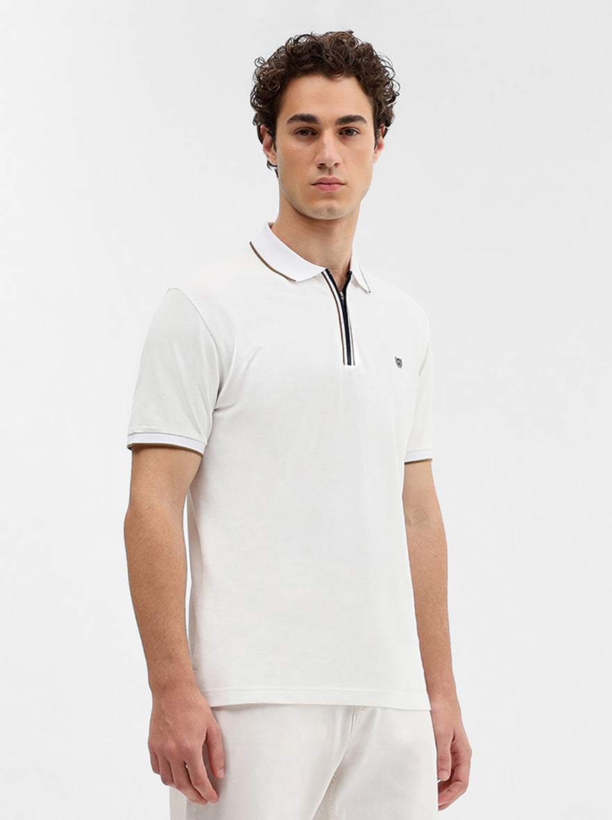 White Solid Slim Fit Polo T-Shirt | JadeBlue