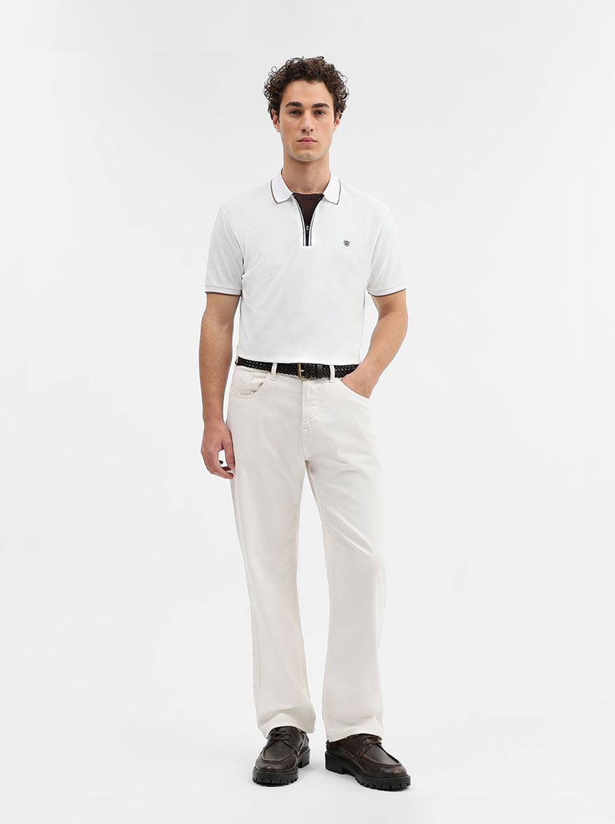 White Solid Slim Fit Polo T-Shirt | JadeBlue