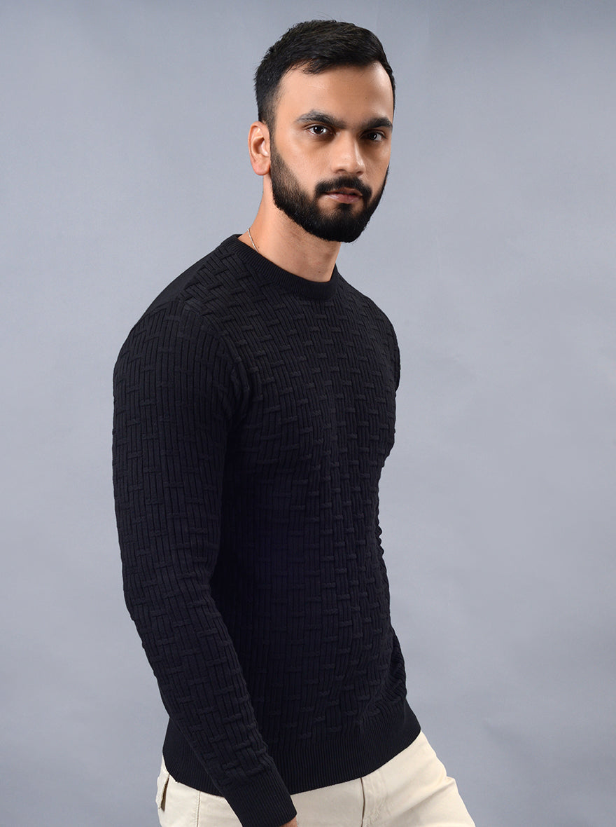 Black Solid Slim Fit Winter T-Shirt | JadeBlue