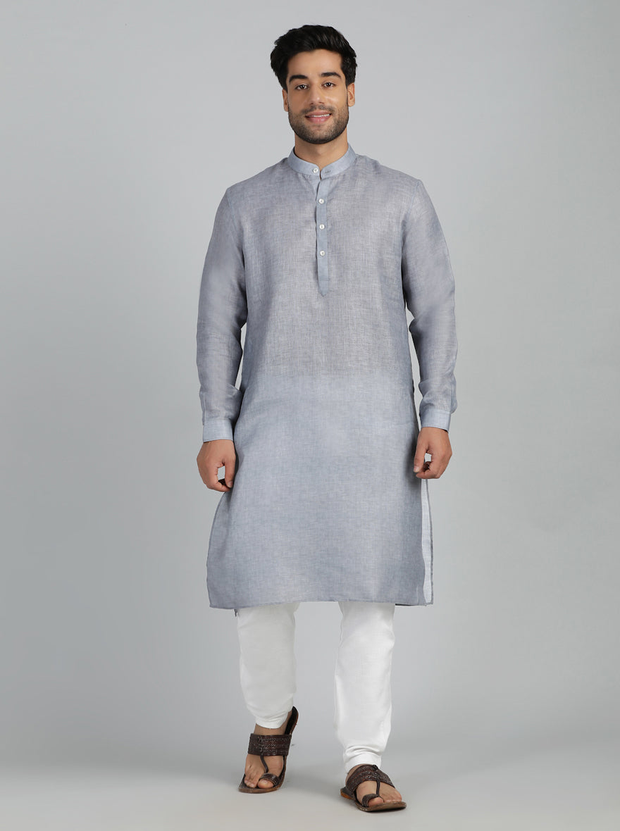 Grey Solid Regular Fit Modi Kurta | JadeBlue