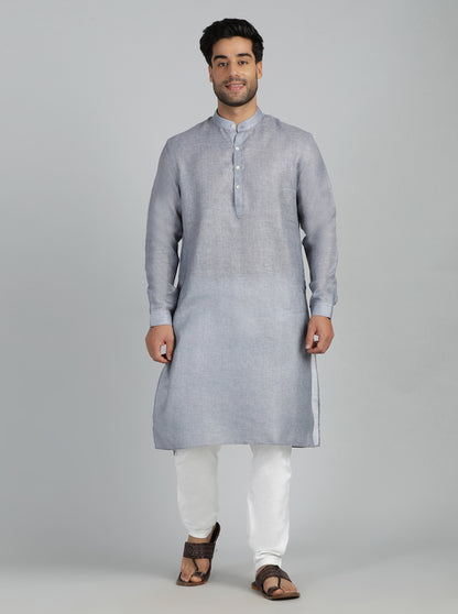 Grey Solid Regular Fit Modi Kurta | JadeBlue