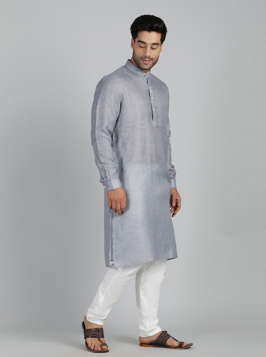 Grey Solid Regular Fit Modi Kurta | JadeBlue
