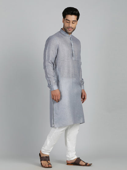 Grey Solid Regular Fit Modi Kurta | JadeBlue