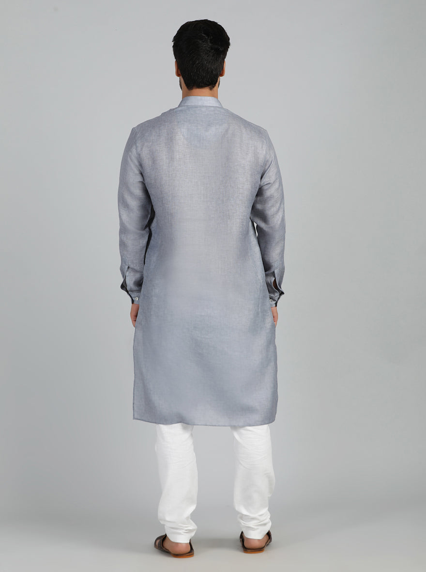 Grey Solid Regular Fit Modi Kurta | JadeBlue