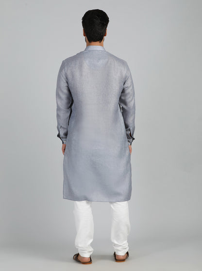 Grey Solid Regular Fit Modi Kurta | JadeBlue