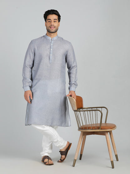 Grey Solid Regular Fit Modi Kurta | JadeBlue