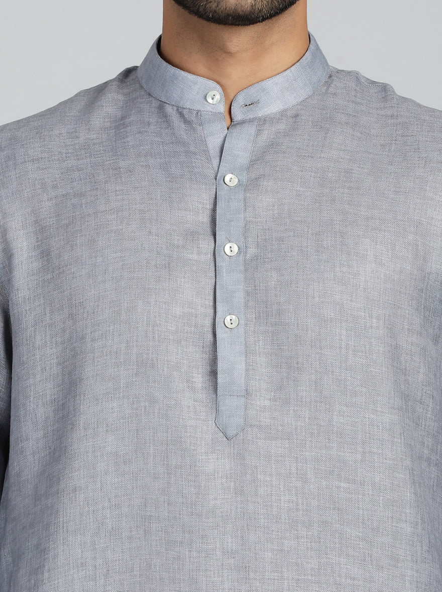 Grey Solid Regular Fit Modi Kurta | JadeBlue