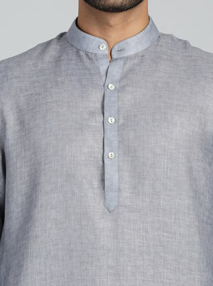 Grey Solid Regular Fit Modi Kurta | JadeBlue