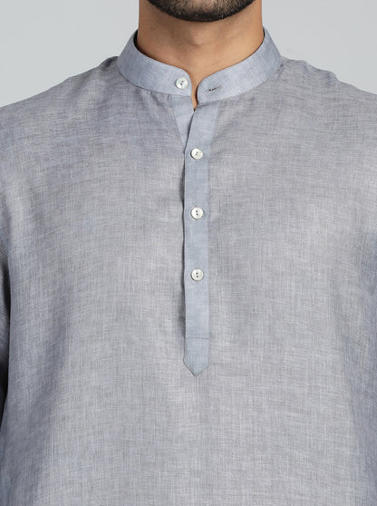 Grey Solid Regular Fit Modi Kurta | JadeBlue