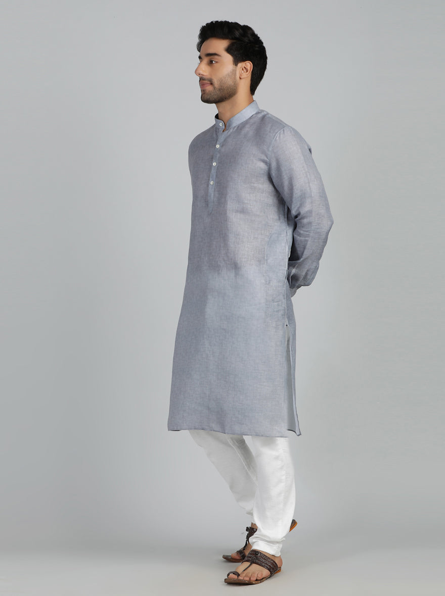Grey Solid Regular Fit Modi Kurta | JadeBlue