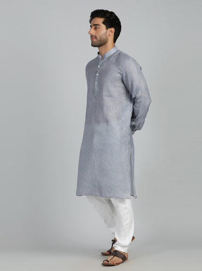 Grey Solid Regular Fit Modi Kurta | JadeBlue