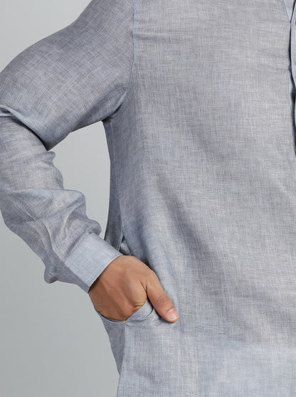 Grey Solid Regular Fit Modi Kurta | JadeBlue