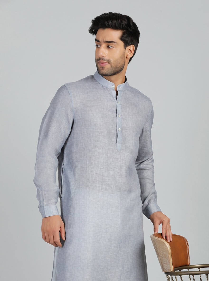 Grey Solid Regular Fit Modi Kurta | JadeBlue