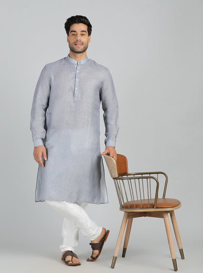 Grey Solid Regular Fit Modi Kurta | JadeBlue
