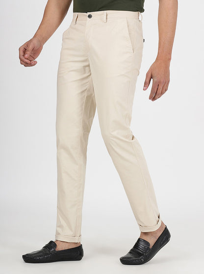 Beige Solid Uno Fit Casual Trouser | JadeBlue