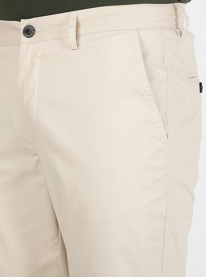 Beige Solid Uno Fit Casual Trouser | JadeBlue